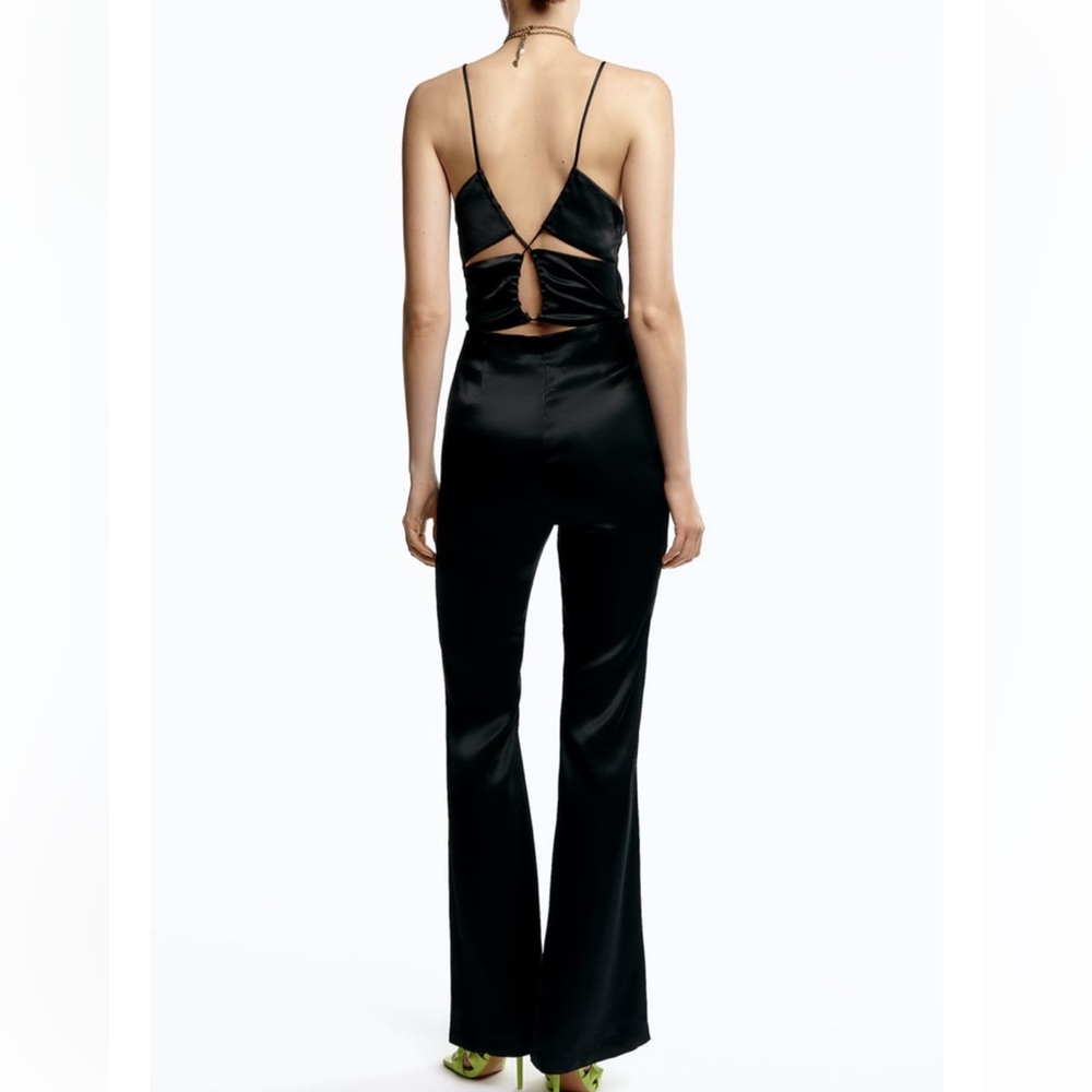 Zara Flared Satin Effect Jumpsuit